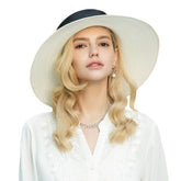 White Wide Brim Bowknot Ribbon Sun Hat - FashionByTeresa